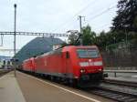 Zwei BR 185 mit GZ in Lugano am 27.06.2008  ...