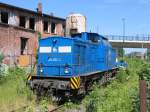 In Wismar h�lt die 204 022-2 der Pressnitztalbahn Mittagsruhe. 06.06.2008 ...