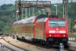 BR 146 mit Zugen Falschfahrer: 146 216-7 im Gleiswechselbetrieb in Amstetten (W�rtt). Grund war ein versp�teter IC, dem freie Bahn geschaffen wurde. (17.07.2008)