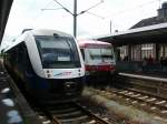 2 EVB-Triebwagen in Bremerhaven Hbf. Der LINT fuhr nach Cuxhaven ...