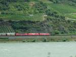 kohle--erz--und-kokszuge 2x 145 und 1x 155 im Spann ziehen einen G�terzug auf der rechten Rheinstrecke Rtg. R�desheim. Ort ist leider unbekannt. (aufgenommen zwischen Koblenz und R�desheim) Datum: 22.7.08