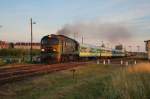 Den Bahnhof von Orzysz verl�sst ST44-543 am 29.06.2007 mit einem ...