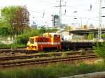 Locon 007 mit Bauzug im Bahnhof Cottbus.03.05.08.  ...