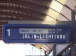 Zugzielanzeige der RB14 (RB 28314) in L�bbenau/Spreewald. Hier wird angek�ndigt, ...
