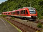 RE 57 DO-Sauerland-Express (Winterberg-Dortmund),verl�sst soeben Brilon Wald Richtung Dortmund. 01.08.2008. ...