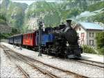 DFB Dampfbahn Furka-Bergstrecke DFB HG 3/4 N� 1 'Furkahorn' wurde 1913 an die Brig-Furka-Disentis-Bahn ausgeliefert, um 1925 von der Furka-Oberaplp-Bahn �bernommen zu werden. Nachdem sie 1947 nach Vietnam (Krong Pha-Dalat) verkauft worden war, kehrte sie 1993 auf die Furka-Bergstrecke zur�ck. Bild aufgenommen in Gletsch am 01.08.08. (Hans)