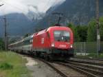 br-1116-vor-personenzugen 1116 269 mit OEC 'Transalpin am 5.8.2008 in Brixlegg.
