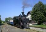 br-93 93.1332 der Nostalgiebahnen in K�rnten am 28.8.2008 mit ihrem Dampf-Se(h)enzug im Bahnhof Weizelsdorf.