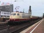 BR 103 TEE Rheingold Sonderfahrt von Koblenz nach Hamburg beim Verlassen des Dortmunder Hauptbahnhofes.