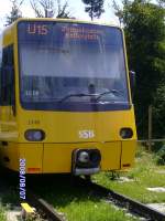 Wagen 3348 der SSB steht am 7.8.2008 abfahrtsbereit als U15 ...