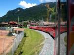 Ge4/4l 606 mit Ersatzzug von Davos am 27.8.08 in Klosters. ...