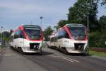 Zwei Regiobahnen nebeneinander beim Regio Bahn Sommerfest 2008 in Mettman ...