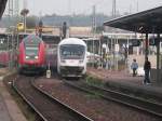 Einfahrender IRE und ausfahrender IC, Bahnhof Pforzheim Hbf, 11.09.2008  ...