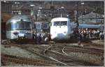 re-4-4-ii-re-420 75 Jahre Arosabahn Fahrzeugparade Bahnhof Chur. RAe TEE, Re 4/4 II und ICE Experimental(vierteilig) (Archiv 05/89)