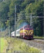 BR 1600 Kartoffelk�fer 1604 'dieselt' mit Wegm�nnern zwischen Ettelbr�ck und Erpeldange anl�sslich des 'Luxembourg Classic Transport Day' am 21.09.08. (Jeanny).  Video freigeschaltet.