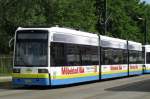 schwerin Stra�enbahn-Zug vom Typ Schwerin 2001, Nr. 805 der Nahverkehr Schwerin -NVS- mit Werbung f�r die M�belstadt R�CK und f�r NEFF, Schwerin 30.08.2008
