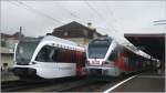SOB Sudost-Bahn Thurbo RABe 526 766-1 nach Wil und SOB 526 050-0nach Uznach begegnen sich in Wattwil. (04.10.2008)