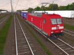 185 057 mit Containerzug nach Berlin in Rostock Seehafen.  ...