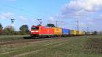 BR 185 mit Zugen 185 011 fuhr am 19.3.2008 mit einem KLV-Zug bei Wiesental auf der KBS 700 (Mannheim-Karlsruhe) Richtung S�den.