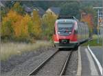 Der Dieseltriebzug 644 503-5 f�hrt am 11.10.08 in den Endbahnhof ...