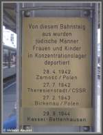 Bahnhof Siegen 17.08.2008 Gedenktafel an die Deportationen im zweiten Weltkrieg. ...