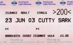 London, 23.06.2003, ein Ticket der Docklands Light Railway f�r eine ...