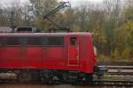 Detailansicht der Vorderfront von 140 829-3 mit Verschlei�pufferbohle und Rechteckpuffern, ...