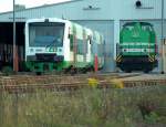 erfurter-bahn-gmbh-eb EB VT 004 + EB 22 'Lisa 2' vor dem EB Bw Erfurt-Ost; 19.10.2008