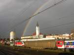 br-1014 Messzug mit 1014 in Kd vor und nach einem heftigen Regenschauer. Messfahrt f�r G�terwagen mit neuen Drehgestellen f�r h�here Achslasten. 30.10.2008
