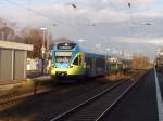 Westfalenbahn 'Flirt EMU3' der Westfalenbahn am Tag der ersten offiziellen Fahrt (9.12.2007) auf dem Kurs RB66 'Teuto-Bahn' im Bahnhof Westbevern-Vadrup in Richtung M�nster.