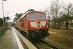 BR 232 mit Zugen 232 314 mit einem Messzug im April 1999 im Bahnhof von Binz.