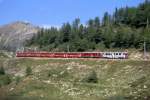 strecke-berninabahn-sm-ti RhB - Regionalzug 1641 von St.Moritz nach Tirano am 18.08.2008 oberhalb Alp Gr�m mit Triebwagen ABe 4/4 III 51 - ABe 4/4 III 53 - B 2307 - B 2465 - B 2459 - AB 1544 - BD 2472 - B� 2096 - B� 2098

