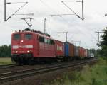 151 086 mit Containerzug in Ashausen f�hrt Richtung Maschen.  ...