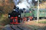 Harzer Schmalspurbahnen 99 5901 und 99 5902 in der Kehre vor dem Bahnhof Steinerne Renne bei Hasserode; 08.11.2008