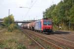 Re 482 Die im Auftrag f�r CTL fahrende 482 011 f�hrt am 18.10.2008 gerade mit einem Kesselwagenzug durch Radbruch