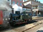 Rorschach-Heiden-Bergbahn,(RHB) Dampfzug mit Eurovapor Lok Eh 2/2 Rosa am 13.05.01,Einfahrt ...