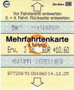 Fahrkarten Wendlingen, am Automaten gel�ste Mehrfahrtenkarte �ber 3.Zonen bei der VVS aus dem Jahre 2005 (Originalbeleg eingescannt)