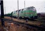 WAB Westfalische Almetalbahn WAB-Lok 25 im M�rz 2005 mit einem Kieszug in Bergen/R�gen.