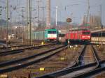 9 Cobras (BR 186) auf einem Gleis am Westbahnhof Aachen. ...