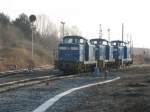 PRESS Eisenbahn-Bau- und Betriebsgesellschaft Pressnitztalbahn mbH Die drei PRESS-V60 stehen auf den Gleisen der Espenhainer Anschlussbahn, 26.12.08