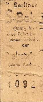 Fahrkarte der S-Bahn Berlin (Ost)aus den 80-ziger Jahren  ...