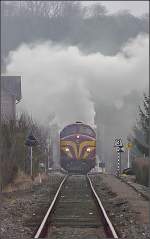 BR 1600 Die Diesellok 1604 verrichtet am 25.01.09 zusammen mit der Dampflok 5519 Pendelfahrten zwischen Ettelbr�ck und Bissen. (Jeanny)