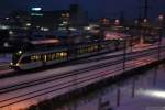 Zwei GTW der Thurbo kommen im Morgengrauen des 15. Januar ...