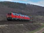 BR 218 mit Zugen 218 403 + 218 354 + 218 358 + 218 350 Lz am 30.03.2009 durch Freden -> Alfeld