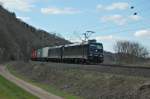 TX Logistik AG 185 569 + 185 570 (TXL, ehemals RTS) mit Containerzug am 30.03.2009 kurz vor Freden