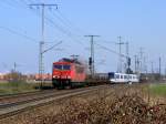 155 187-8 hat einem Zug der RandstadRail am Haken. Zeithain ...