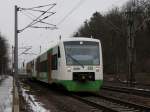 Der VT 012 der EIB am 21.02.2009 bei der Ausfahrt ...