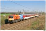 1x16-werbeloks �BB 1116 250 (Feuerwehr) bespannte am 11.4.2009 den IC 405 Tatran. Bei Gramatneusiedl.