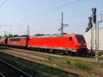 BR 185 mit Zugen Die recht neu aussehende 185 313-4 wartet in Magdeburg Hbf auf die Ausfahrt am 01.05.2009. Hinter ihr l�uft die 155 194-4 mit.