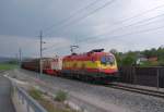 1x16-werbeloks Mit dem 54685 am Haken hat die
1116 232 am 04.05.2009 den
Bahnhof Kirchdorf/Kr. fast erreicht.